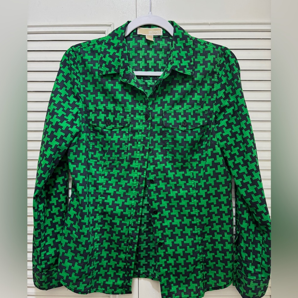 Michael Kors Green and blue Patterned Button-Front Women’s Shirt